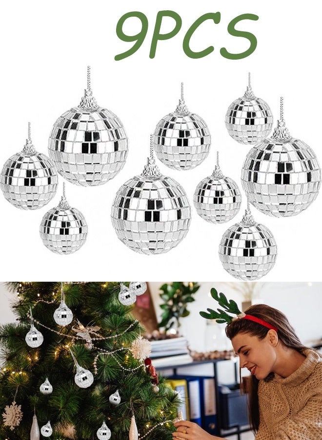 9 قطع كرات ديسكو فضية لامعة معلقة كرات ديسكو 3 سم 5 سم 6 سم كرات مرآة فضية لامعة عاكسة تستخدم لتزيين الحفلات وتأثيرات الإضاءة وتزيين المنزل ودعائم المسرح والعطلات وحفلات الزفاف - Image 1