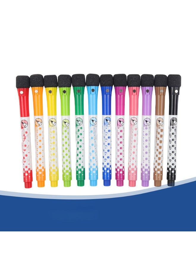 مجموعة من 12 قلم تحديد ملون مغناطيسي قابل للمسح الجاف برأس دقيق للسبورة البيضاء، أقلام تحديد ناعمة عديمة الرائحة مع ممحاة، أقلام تحديد ملونة للسبورة البيضاء، قلم تحديد قابل للمسح الجاف للأطفال في المكتب والمدرسة - Image 1