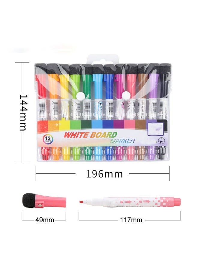 مجموعة من 12 قلم تحديد ملون مغناطيسي قابل للمسح الجاف برأس دقيق للسبورة البيضاء، أقلام تحديد ناعمة عديمة الرائحة مع ممحاة، أقلام تحديد ملونة للسبورة البيضاء، قلم تحديد قابل للمسح الجاف للأطفال في المكتب والمدرسة - Image 2