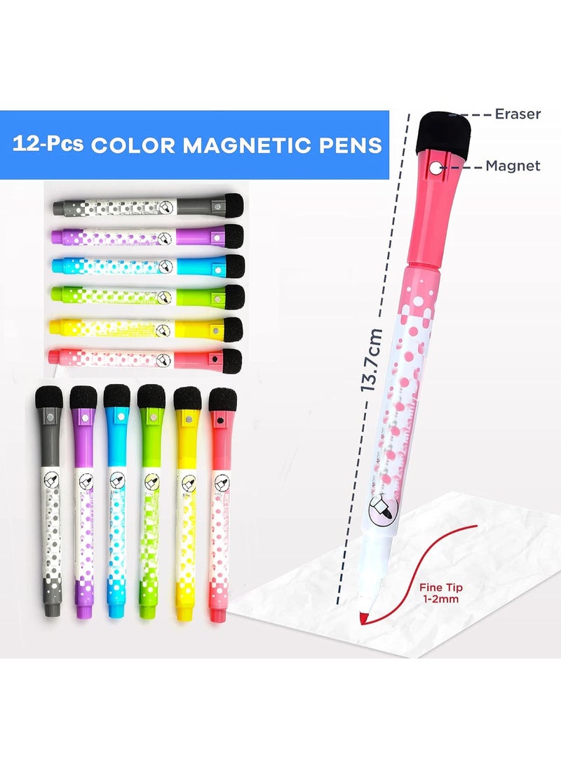 مجموعة من 12 قلم تحديد ملون مغناطيسي قابل للمسح الجاف برأس دقيق للسبورة البيضاء، أقلام تحديد ناعمة عديمة الرائحة مع ممحاة، أقلام تحديد ملونة للسبورة البيضاء، قلم تحديد قابل للمسح الجاف للأطفال في المكتب والمدرسة - Image 4