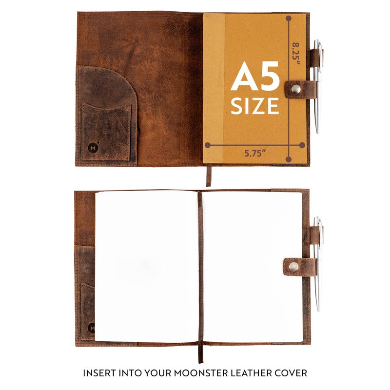 moonster Blank Journal Notebook Paper - A5 Journal Refill - for Refillable Leather Journal - Premium Milled Inserts Blank Sketch Book, Unlined Notepad 8.25 x 5.8 Inch, with 320 Pages 70gsm & Bookmark - Image 3