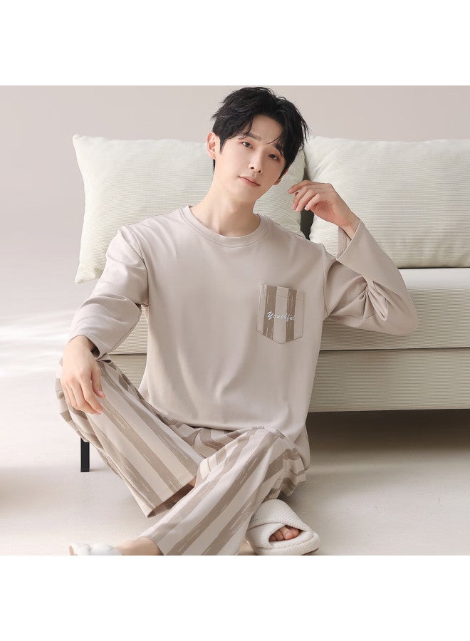 Your Sun Yiershuang New Pure Cotton Men's Pajamas Autumn Winter Long Sleeve Long Pants Casual 100% Cotton Homewear Set - Image 1