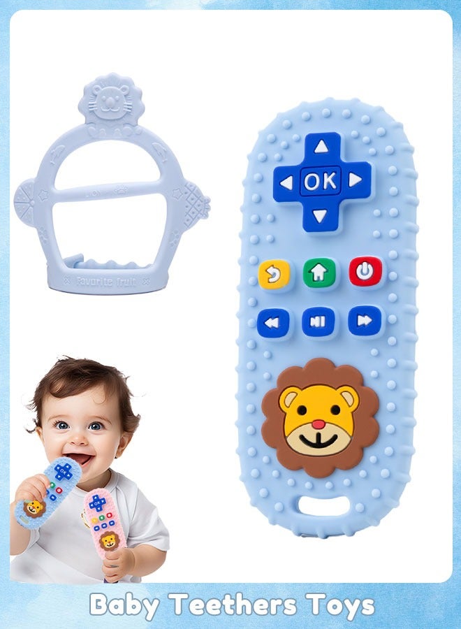 Sharpdo 2 Pieces Teething Toys for Babies, Baby Teether Chew Toys with Remote Control and Mitten Shape for Teething Relief, BPA Free - Image 1