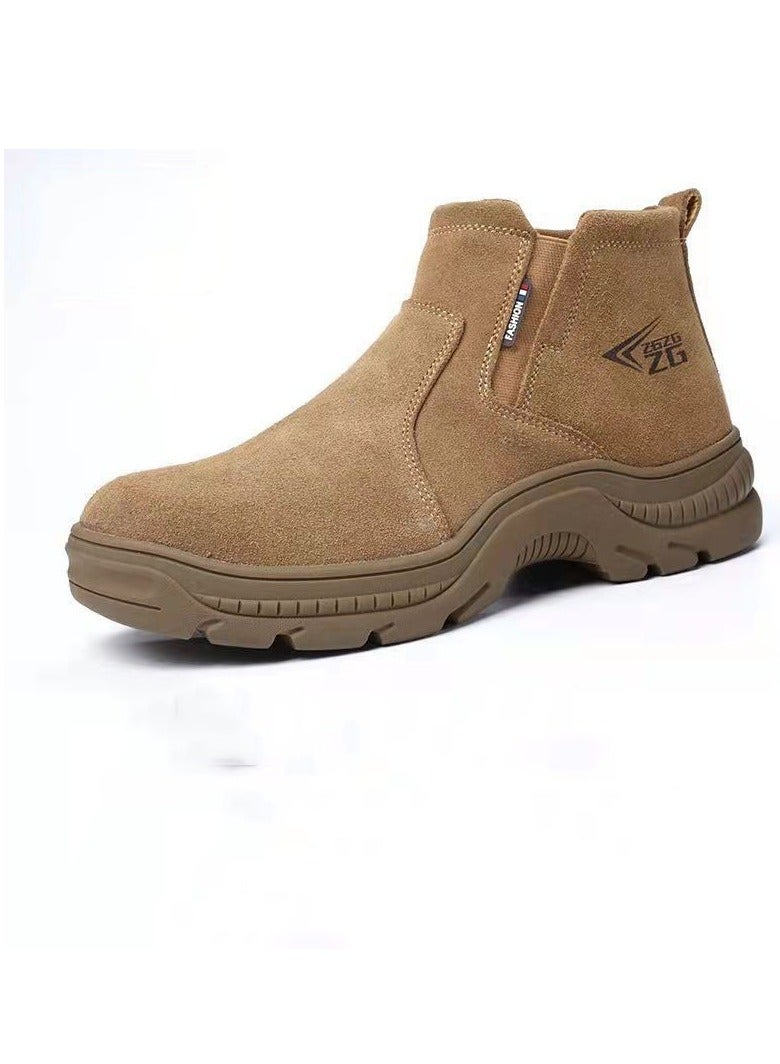 NIBEMINENT Leather Boots Men Safety Shoes Waterproof Work Boots Safety Steel Toe Shoes Men Puncture-Proof Indestructible Shoes