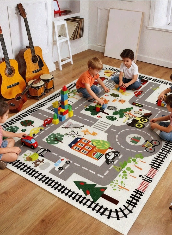 XiuWoo Kids Carpet Playmat Rug,80*120CM Extra Large City Life Carpet Learning Exercise Mat Educational Car Rug Play Game Rug for Baby Toddler Boy Bedroom Playroom - Image 1