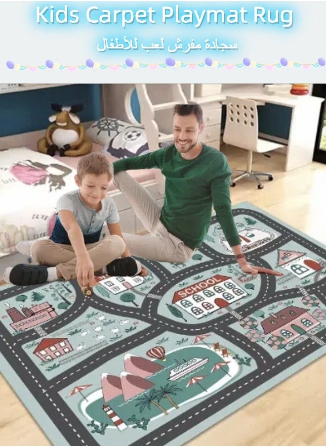 oldlaiben Kids Carpet Playmat Rug, Extra Large Size City Life Carpet Learning Exercise Rug, Non-Slip Town City Road Map Kids Rug for Playroom, Educational Play Rug (80cm*120cm）  - Image 1
