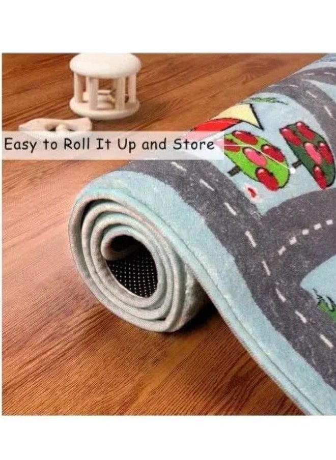 oldlaiben Kids Carpet Playmat Rug, Extra Large Size City Life Carpet Learning Exercise Rug, Non-Slip Town City Road Map Kids Rug for Playroom, Educational Play Rug (80cm*120cm）  - Image 4