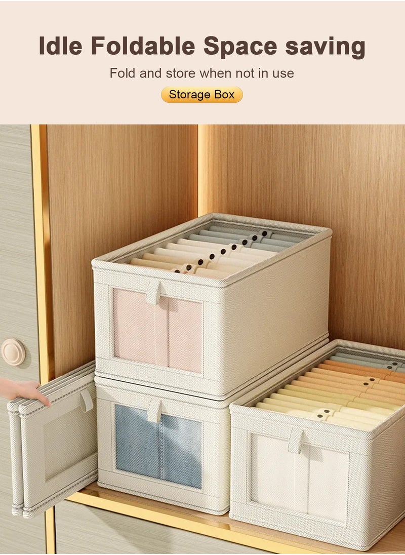 HomarKet 3 Pieces Foldable Closet Storage Organizer with Clear Lid and Window, Washable Closet Storage Boxes with Carrying Handles , Stackable Wardrobe Clothes Organizer,Cube Storage Bin for Clothes Wardrobe Home Bedroom Office  - Image 3