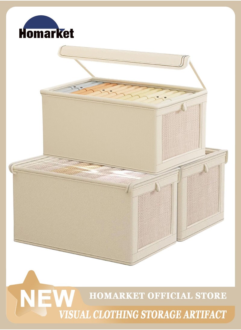 HomarKet 3 Pieces Foldable Closet Storage Organizer with Clear Lid and Window, Washable Closet Storage Boxes with Carrying Handles , Stackable Wardrobe Clothes Organizer,Cube Storage Bin for Clothes Wardrobe Home Bedroom Office  - Image 4