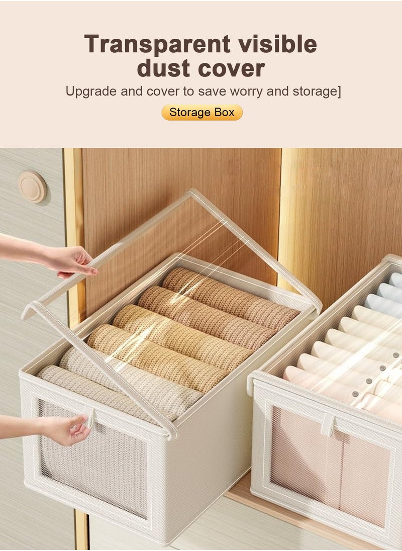 HomarKet 3 Pieces Foldable Closet Storage Organizer with Clear Lid and Window, Washable Closet Storage Boxes with Carrying Handles , Stackable Wardrobe Clothes Organizer,Cube Storage Bin for Clothes Wardrobe Home Bedroom Office  - Image 1