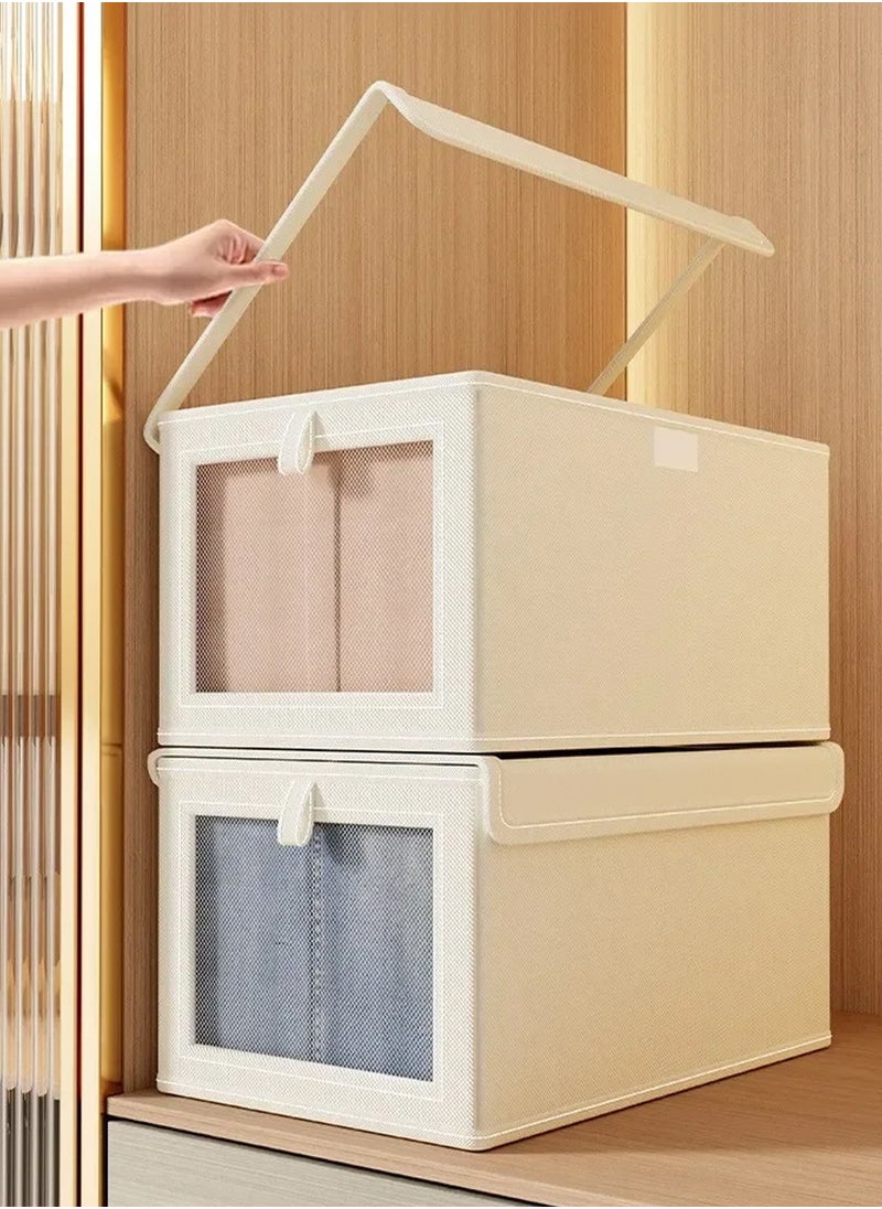 HomarKet 3 Pieces Foldable Closet Storage Organizer with Clear Lid and Window, Washable Closet Storage Boxes with Carrying Handles , Stackable Wardrobe Clothes Organizer,Cube Storage Bin for Clothes Wardrobe Home Bedroom Office  - Image 2