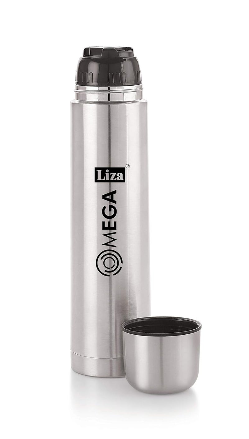 Liza Liza Stainless Steel Insulated 24 Hours Hot or Cold Bottle Flask with Flip Lid and Cover, (1000ml, Silver) - Image 1