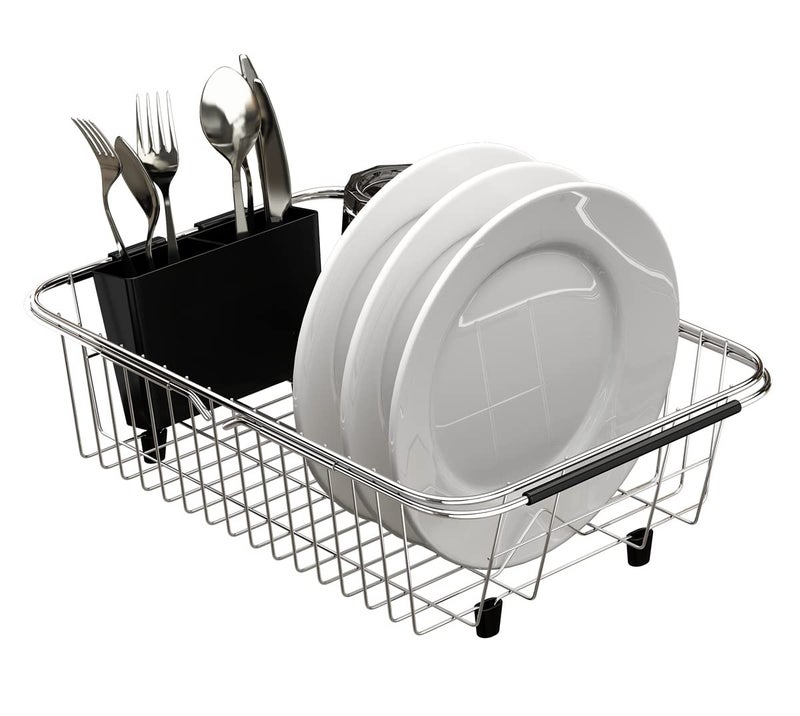 TESOT Adjustable Over Sink Dish Rack Stainless Steel Dish Drying Rack On Counter or in Sink Rustproof