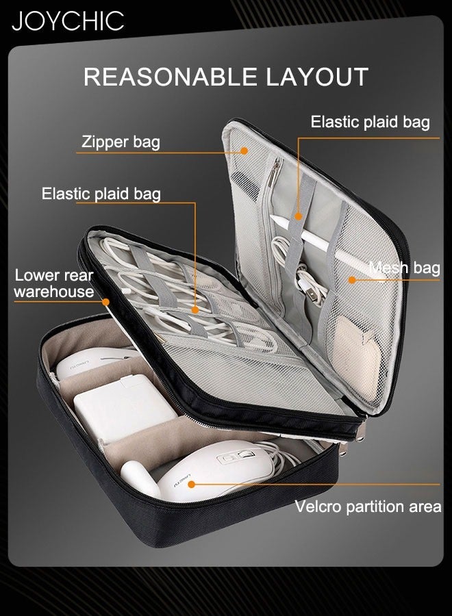 Joychic Large Capacity Travel Waterproof Data Cable Storage Bag 360 Protective Multi-layer Compartment Charger Digital Accessories Headphone Storage Box Black  - Image 3
