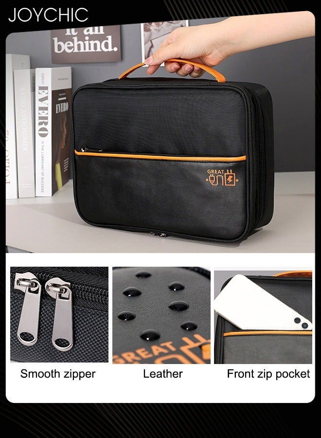 Joychic Large Capacity Travel Waterproof Data Cable Storage Bag 360 Protective Multi-layer Compartment Charger Digital Accessories Headphone Storage Box Black  - Image 4