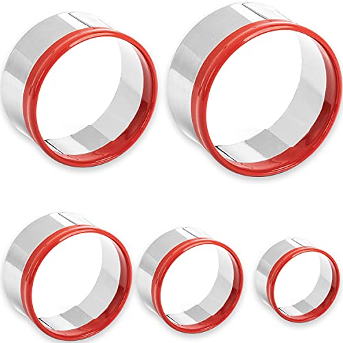 COOKIEQUE 5 Pcs Round Circle Cookie Cutters 1.9", 2.3", 2.7", 3.1", 3.5", 0.4MM Thickness Heavy Duty Food-Grade Stainless Steel, Biscuit Cutter, Mini Cookie Cutters, Unique Design with Protective Red Top PVC - Image 1