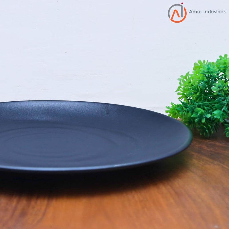 Amar Industries Melamine Dinner Set Elegant Unabreakable Matte Black Spiral Design Full Plates Half Plates with Bowl Set of 3 - Image 5