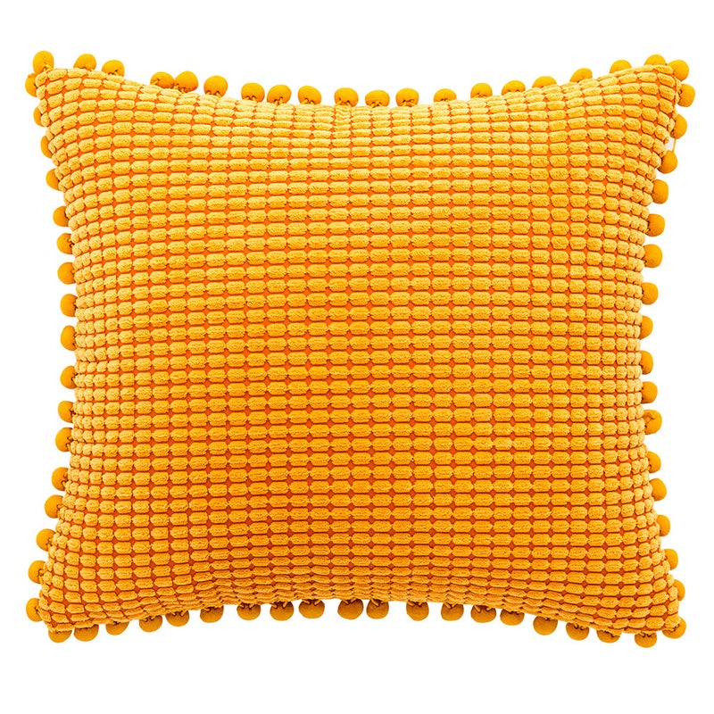 Ins Corn Kernel Fur Ball Pillow Living Room Sofa Pillow Case Modern Home Pure Color Corduroy Cushion Pillow Case(Orange, 45*45cm without core) - Image 1