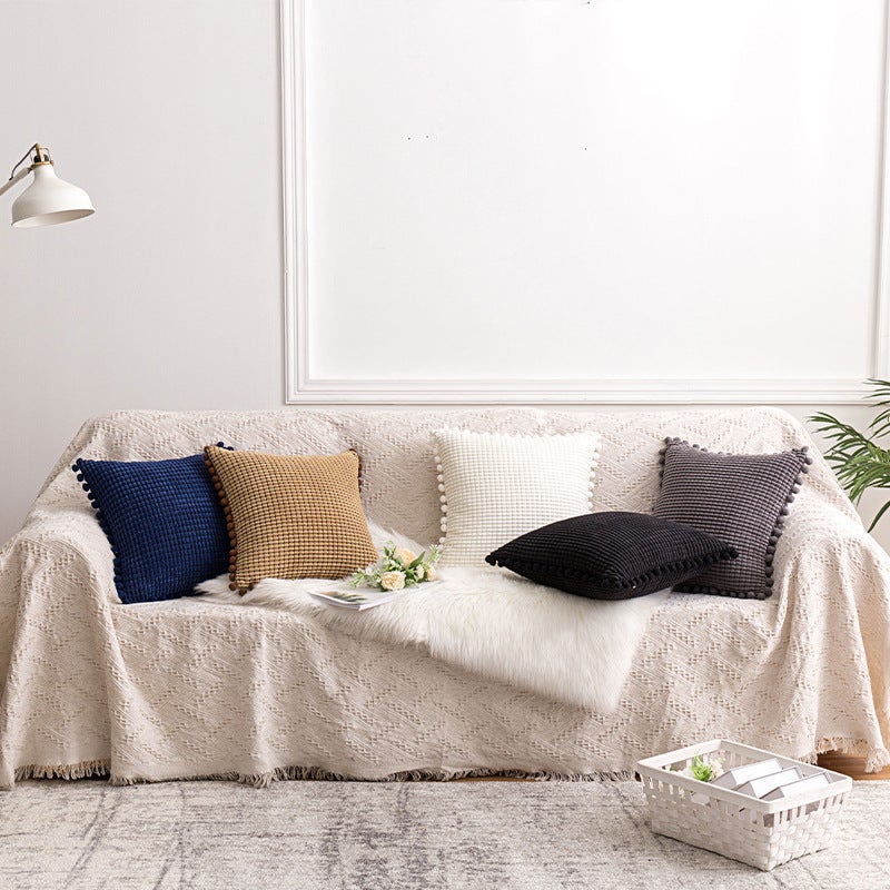 Ins Corn Kernel Fur Ball Pillow Living Room Sofa Pillow Case Modern Home Pure Color Corduroy Cushion Pillow Case(Orange, 45*45cm without core) - Image 3