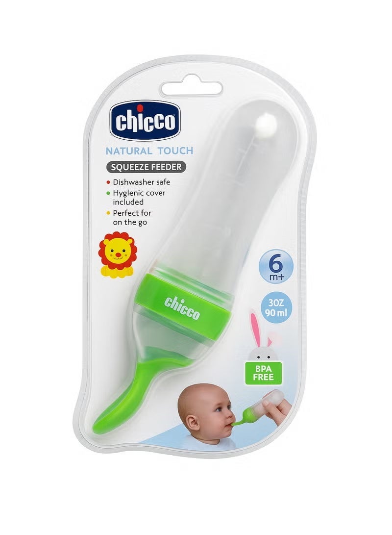 Chicco Silicone Baby Spoon Feeder Bottle 90ML BPA Free Squeeze Feeding Bottle for Puree Cereal and Baby Food Weaning Baby Food Dispensing Spoon Bottle with Dust Cover Soft Silicone Feeder for Infants Toddlers and Travel Feeding - Green - Image 2