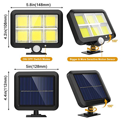 Nacinic Solar Lights Outdoor Motion Sensor W/ 240 Bright Cob Led, 16.4Ft Cable, 3 Lighting Modes, Adjustable Panels. Wired Security Solar Powered Flood Lights (5500K, 2 Set) - Image 3