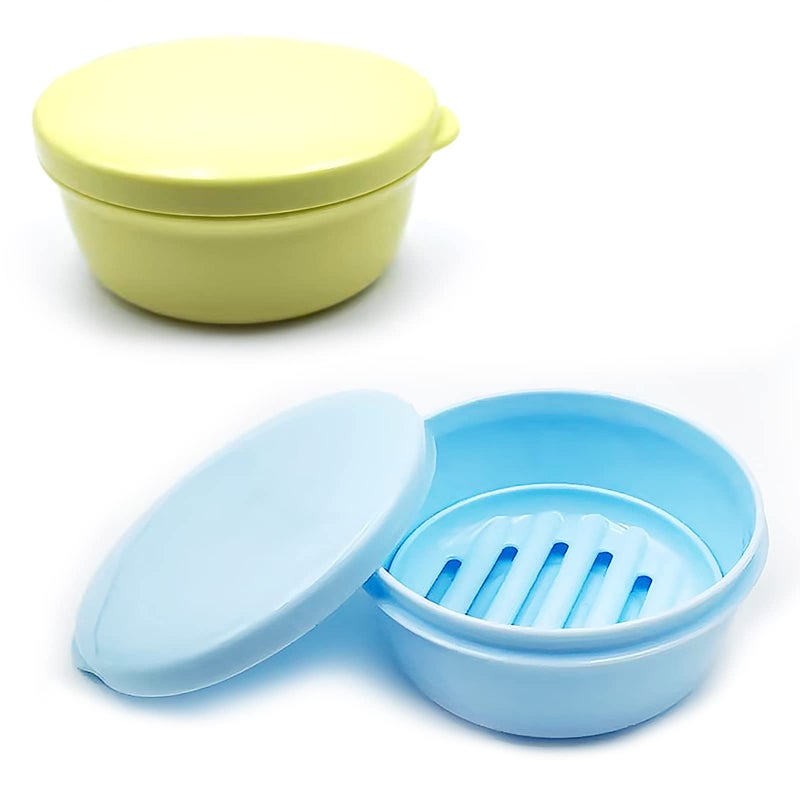 Philbinden Travel Soap Container 2 Pack Round Plastic Soap Holder with LeakProof Lid Keep Bar Shampoo and Bar Conditioner Dry Travel Soap Case for Business Trip Bathroom Gym Shower BlueYellow