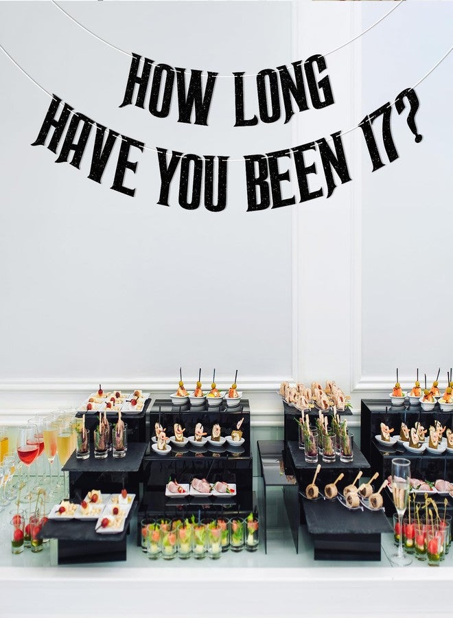 Ramciyo How Long Have You Been 17 ? Banner - Funny 17th Birthday Party Decorations, Vampire Themed 17th Birthday Decorations Black Glitter - Image 4