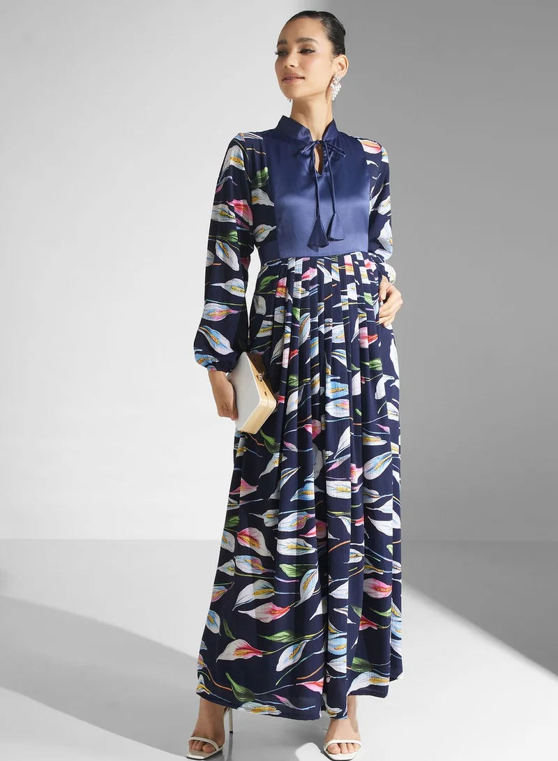 Golden Apple Floral Print Puff Sleeve Jalabiya