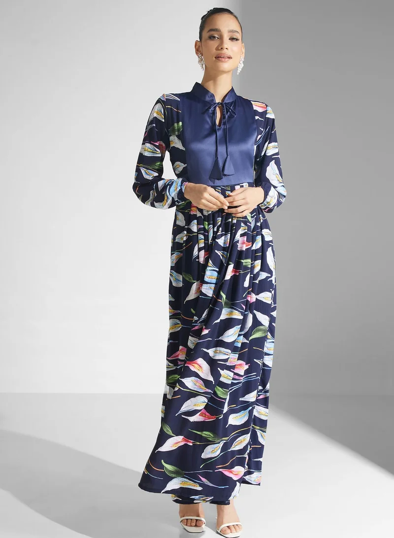 Golden Apple Floral Print Puff Sleeve Jalabiya