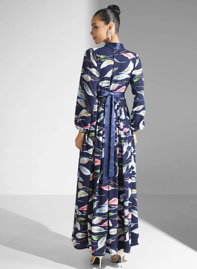 Golden Apple Floral Print Puff Sleeve Jalabiya