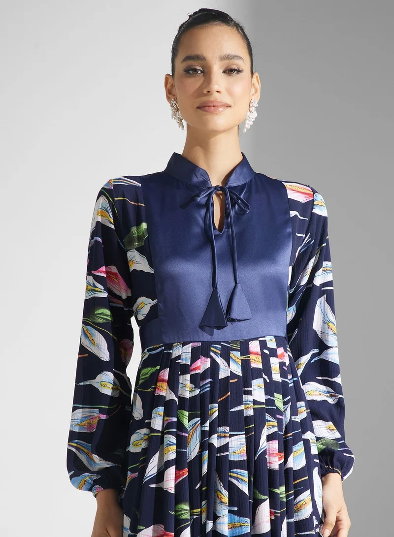 Golden Apple Floral Print Puff Sleeve Jalabiya