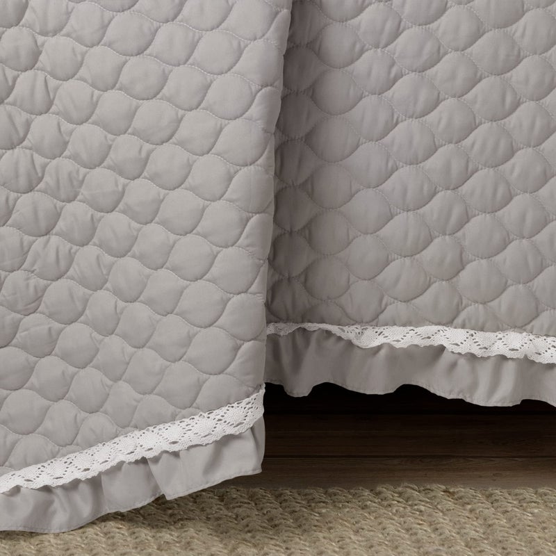 Lush Decor Ella Ruffle Lace Quilt, 3 Piece Set, King, Light Gray - Cute Quilt - King Bedding Set - Gray Bedding - Coquette Decor - Ruffle Trim - Lace Trim - Image 5