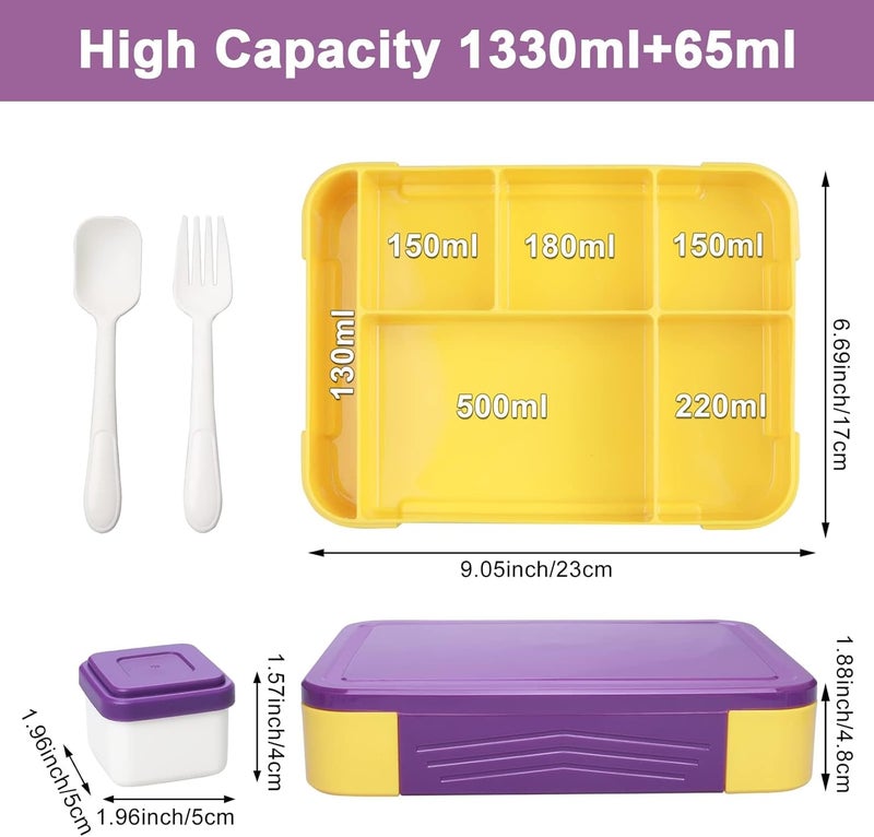 Hap Tim Bento Lunch Box for Kids & Adults, Lunchbox Containers with Tablewares for Boys & Girls, Leakproof, Microwave, Dishwasher, Freezer Safe, Bpa-Free, Purple, (SA1265-PP) - Image 3