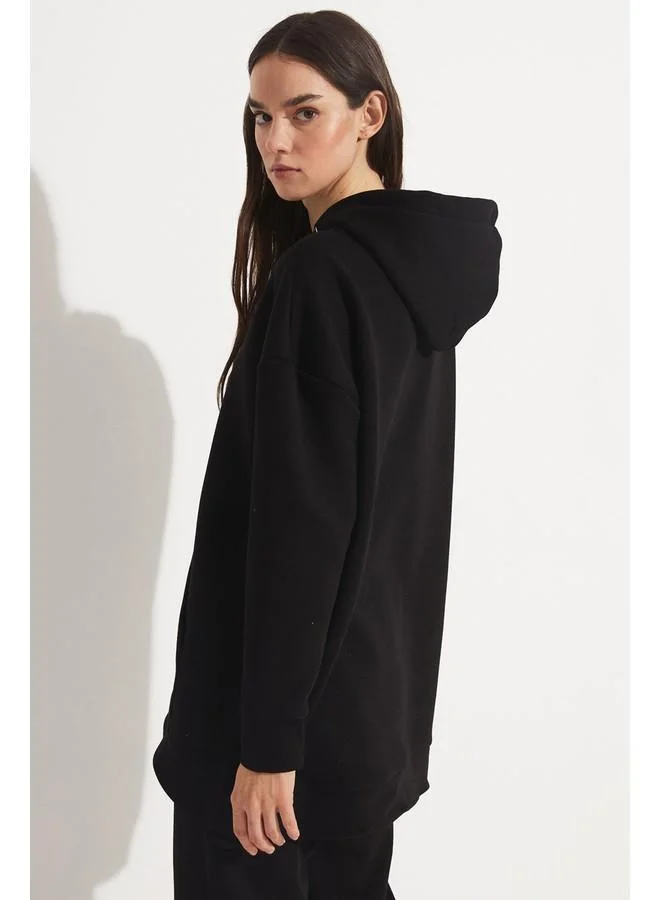 جون June Basic Thick Hooded Sweatshirt Black