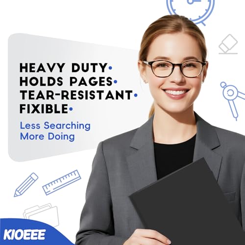 KIOEEE Plastic Folders with Pockets and Prongs (Black,6 Pack),Fit Letter Size Paper,Business Card Slot,2-Pocket Folder for School Office or Home,Durable Acid-Free Poly,Back to School Supplies Bulk - Image 2