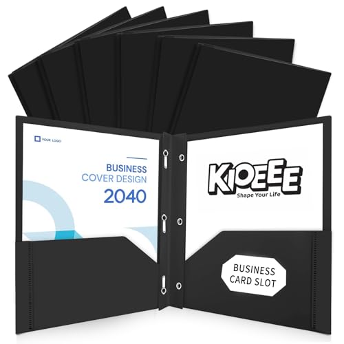 KIOEEE Plastic Folders with Pockets and Prongs (Black,6 Pack),Fit Letter Size Paper,Business Card Slot,2-Pocket Folder for School Office or Home,Durable Acid-Free Poly,Back to School Supplies Bulk - Image 1