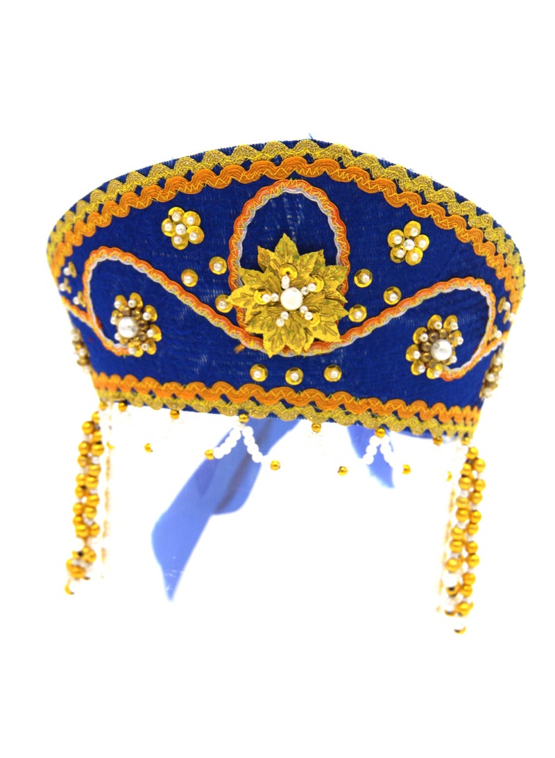 D'Daniela D' Daniela - Women's Traditional Headdress Kokoshnik - Dark Blue with Gold beads - Image 1