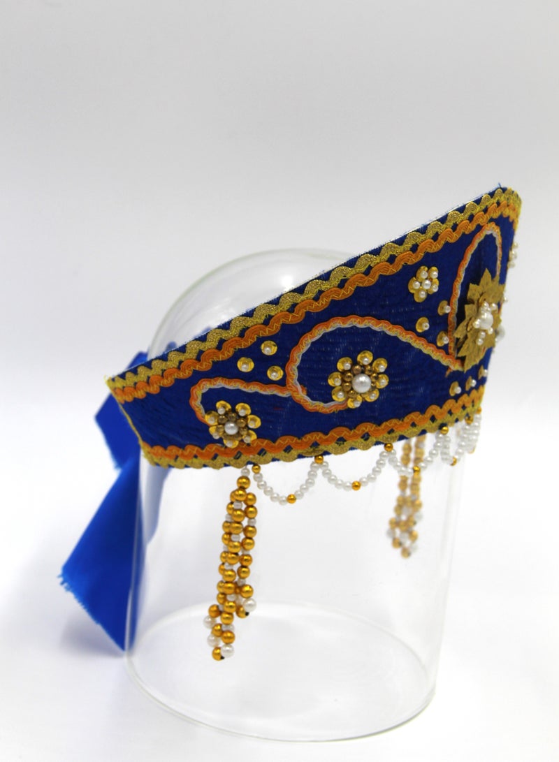D'Daniela D' Daniela - Women's Traditional Headdress Kokoshnik - Dark Blue with Gold beads - Image 3