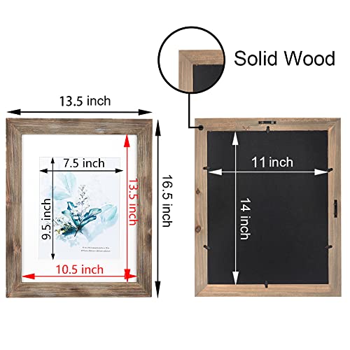 KAIWIN 100% Solid Wood Brown 11x14 Picture Frame 2 Pack Display Picture 8x10 with Mat, HD Glass Inside, Rustic Wooden Photo Frames for Wall Mounting - Image 4