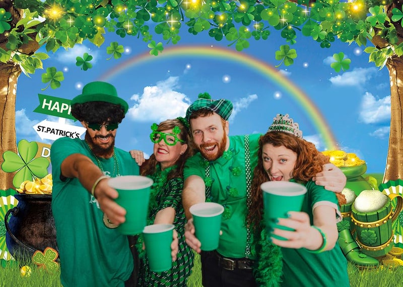 BUTEN St. Patrick's Day Photography Backdrop Spring Lucky Green Shamrock Hat Pot of Gold Coins Rainbow Background Irish Luck Day Festival Celebration Party Decor Banner Photo Prop (7X5FT(82 x 59 inch)) - Image 5
