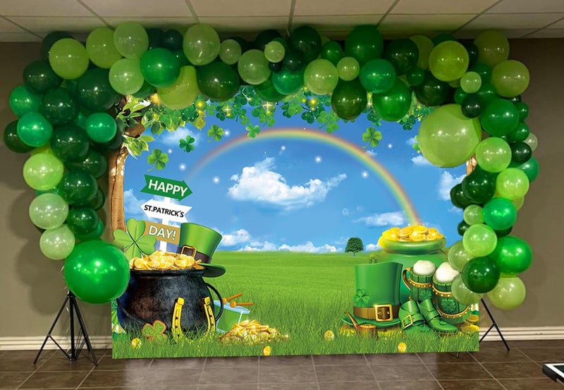 BUTEN St. Patrick's Day Photography Backdrop Spring Lucky Green Shamrock Hat Pot of Gold Coins Rainbow Background Irish Luck Day Festival Celebration Party Decor Banner Photo Prop (7X5FT(82 x 59 inch)) - Image 4