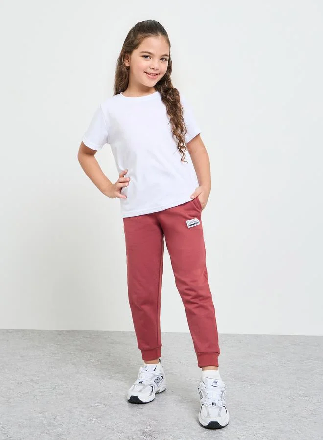 ستايلي Girls Cotton Joggers with Badge Detail