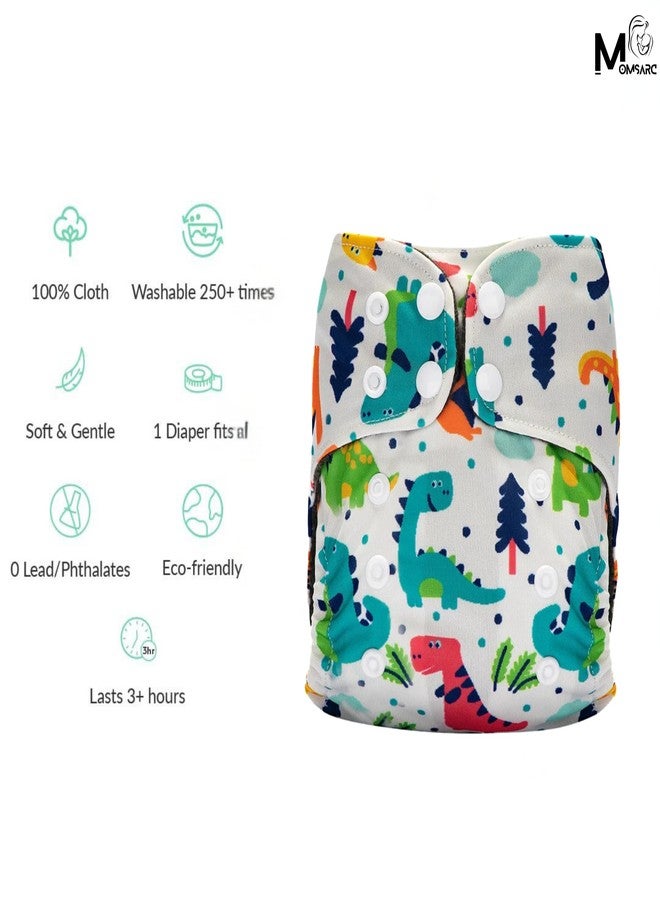 MOMSARC Cotton Printed Cloth Diapers for Babies | High-Absorbent Nappies with Quick Dry Pad + 1 Insert Pad | Adjustable & Washable for 250+ times | (0-3 Years,Diano Grey,Pack of 1) - Image 4