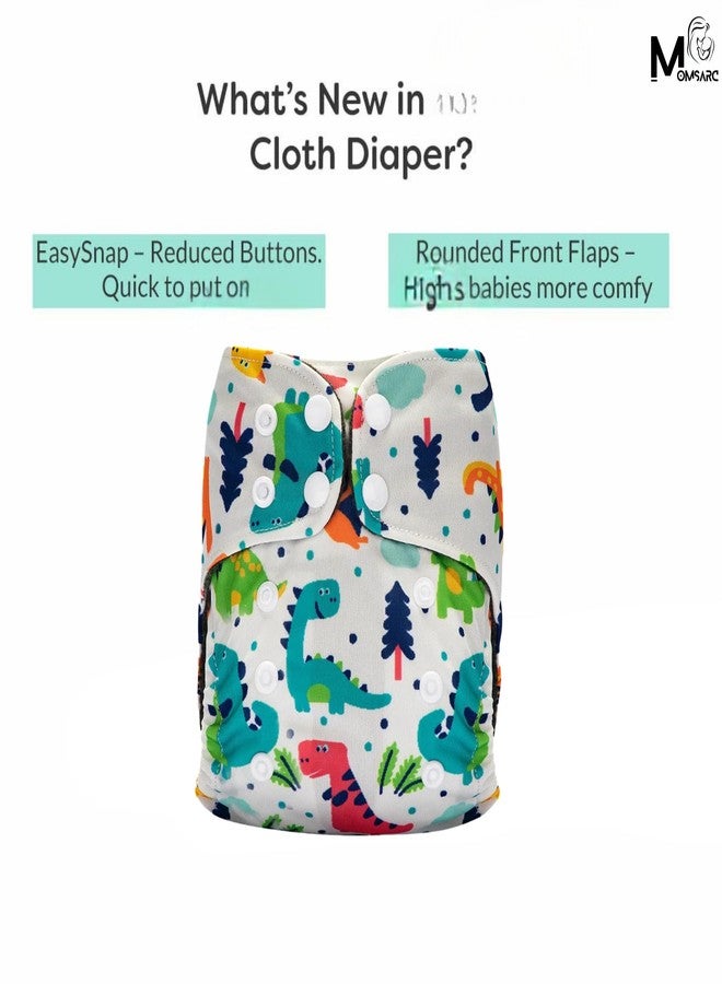 MOMSARC Cotton Printed Cloth Diapers for Babies | High-Absorbent Nappies with Quick Dry Pad + 1 Insert Pad | Adjustable & Washable for 250+ times | (0-3 Years,Diano Grey,Pack of 1) - Image 5
