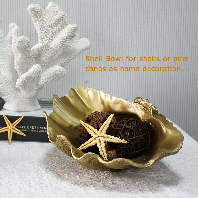 ALIWINER Consistent steady quality Medium Gold Scalloped Clam Shell Bowl Sea Shell Decor for Nautical Beach House,Coastal Decor Gift of Housewarming and Wedding Party KSA market compliant quality - Image 2