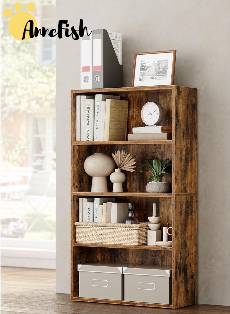 AnneFish 2pcs 4 Tier Bookcase Bookshelf Storage Shelves Open Display Rack Compartment Design Standing Shelving Kitchen Bakers Rack Microwave Oven Stand For Living Room And Kitchen - Image 5