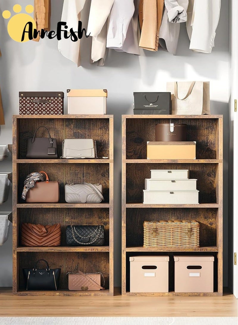 AnneFish 2pcs 4 Tier Bookcase Bookshelf Storage Shelves Open Display Rack Compartment Design Standing Shelving Kitchen Bakers Rack Microwave Oven Stand For Living Room And Kitchen - Image 2