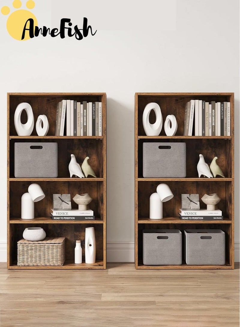 AnneFish 2pcs 4 Tier Bookcase Bookshelf Storage Shelves Open Display Rack Compartment Design Standing Shelving Kitchen Bakers Rack Microwave Oven Stand For Living Room And Kitchen - Image 1