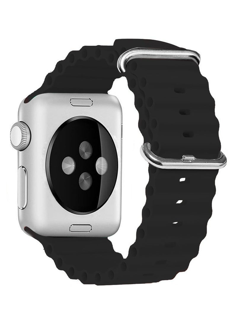 CATANES حزام حلقة سيليكون ناعم لساعات آبل أوشن باند 49 مم 45 مم 44 مم آي ووتش سلسلة ألترا/8/7/SE/6/5/4/3/2/1 أسود - Image 3
