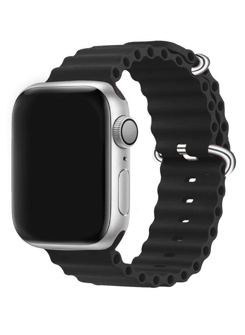 CATANES حزام حلقة سيليكون ناعم لساعات آبل أوشن باند 49 مم 45 مم 44 مم آي ووتش سلسلة ألترا/8/7/SE/6/5/4/3/2/1 أسود - Image 2